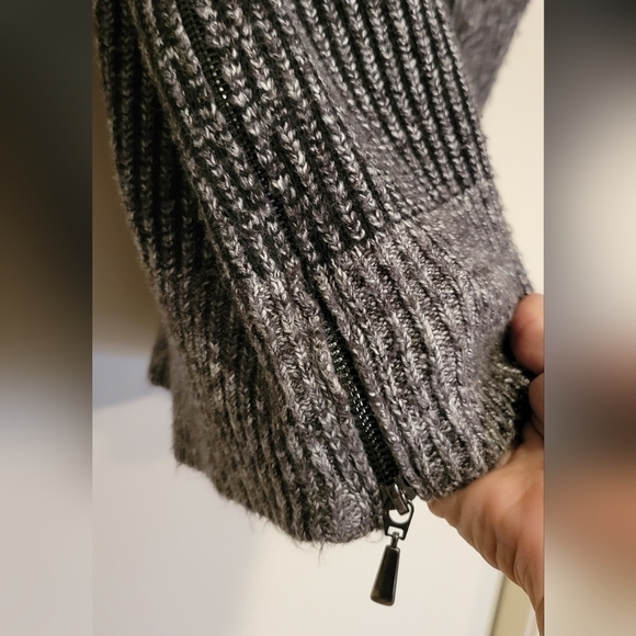 Leo & Nichole Oversized Zip Up Turtleneck Grey Black Ribbed Knit Sweater Sz L - Picture 2 of 9